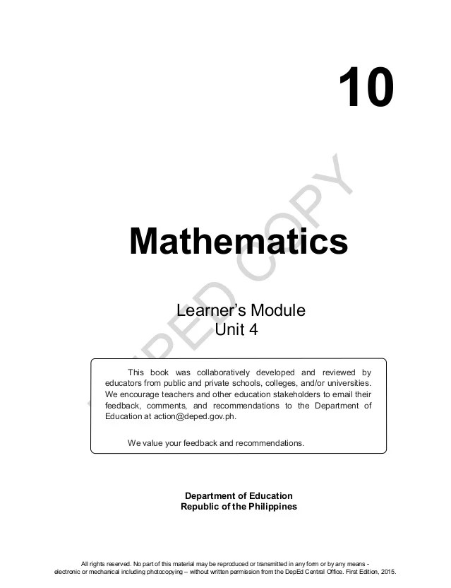 Mathematics 10 Learner S Material Unit 4 A B C B1 A B D ee2.