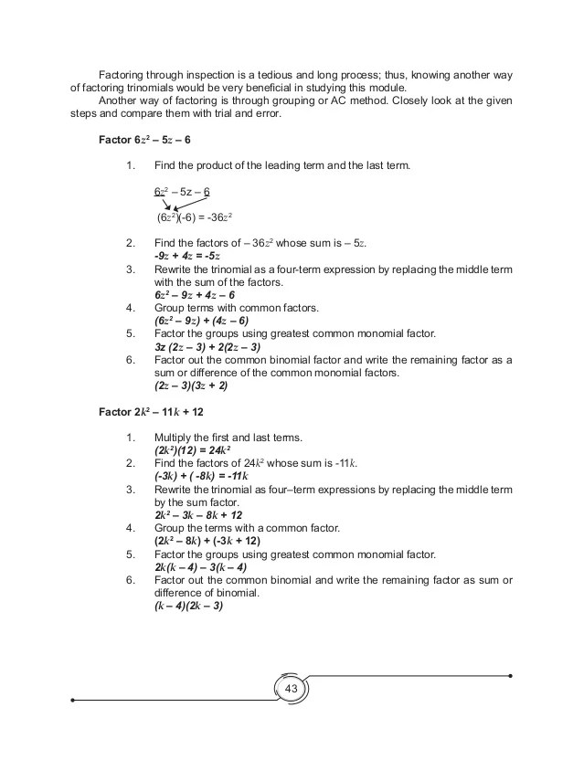 We will add, subtract, multiply, and even start factoring polynomials. Math Learner Module K To 12 Grade 8