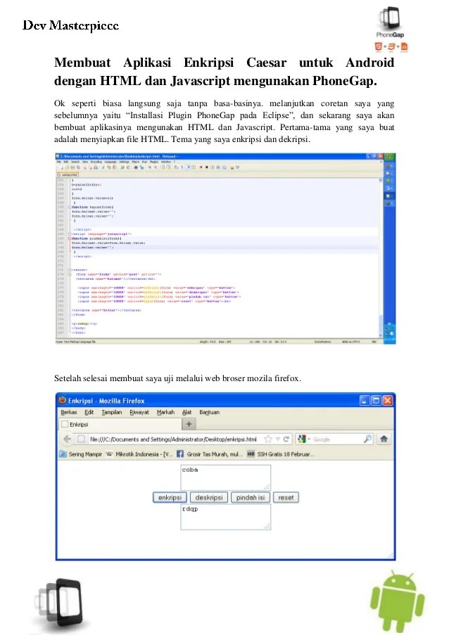 Membuat aplikasi enkripsi caesar untuk android dengan html dan javasc…