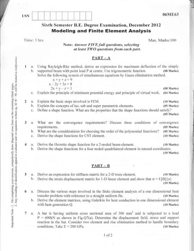 Finite Element Method Questions And Answers Pdf Ii Assemble the global stiffness matrix.