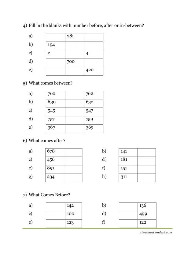 maths number system worksheet cbse grade ii