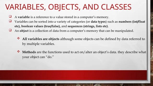 Python Programming Variables Objects And Classes Pptx - Artistic Dark Photo - Mobile