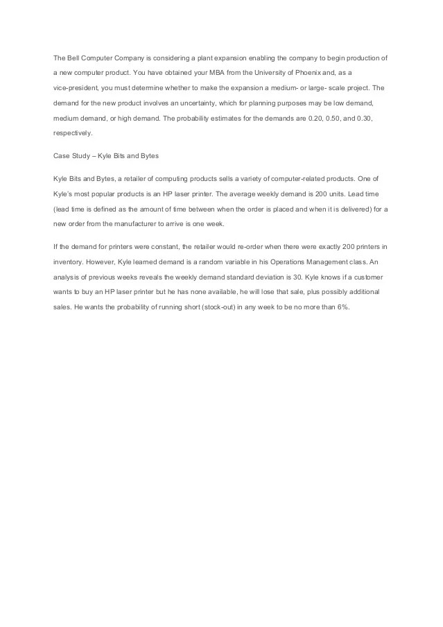 Qnt 561 Week 3 Assignment Case 1 Bell Puter Pany Case 2 Kyl 22Case Study Kyle Bits and Bytes.