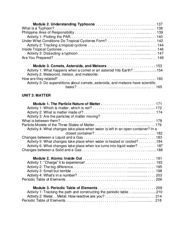 science grade 8 module table of contents