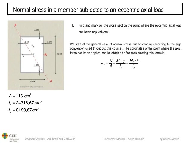 Ses Block A Eccentric Loading Step Step Example The strains at A and B have been measured and found to be  A 350  and  B 270 .