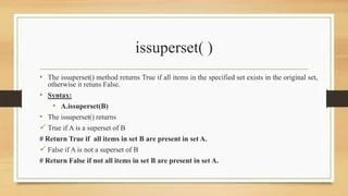 Python Set Methods Part 7 Isdisjoint Issubset Issuperset - Best Abstract Designs in Retina