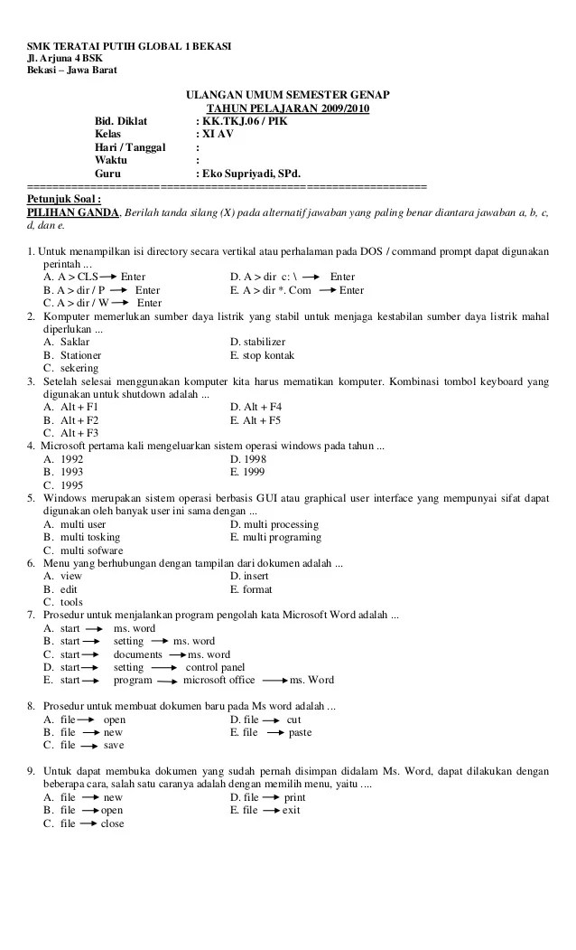 Soal Semester Genap Tp 