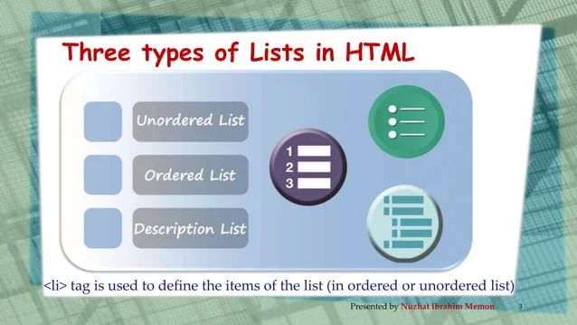 Std 10 Computer Chapter 4 List And Table Handling In Html Part 1 List In Html Pptx Web - Best City Backgrounds in Mobile