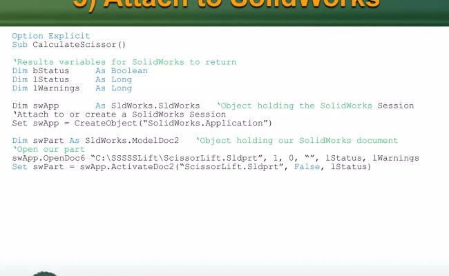 SolidWorks Design Automation Using The SolidWorks API, Microsoft Excel ...