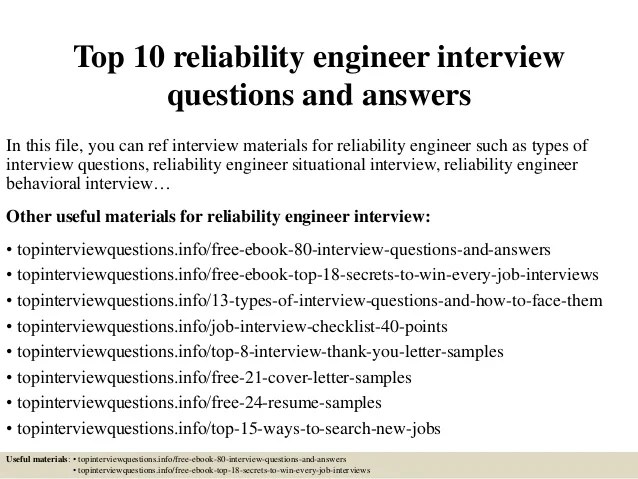Top 10 reliability engineer interview questions and answers Top 10 reliability engineer interview questions and answers