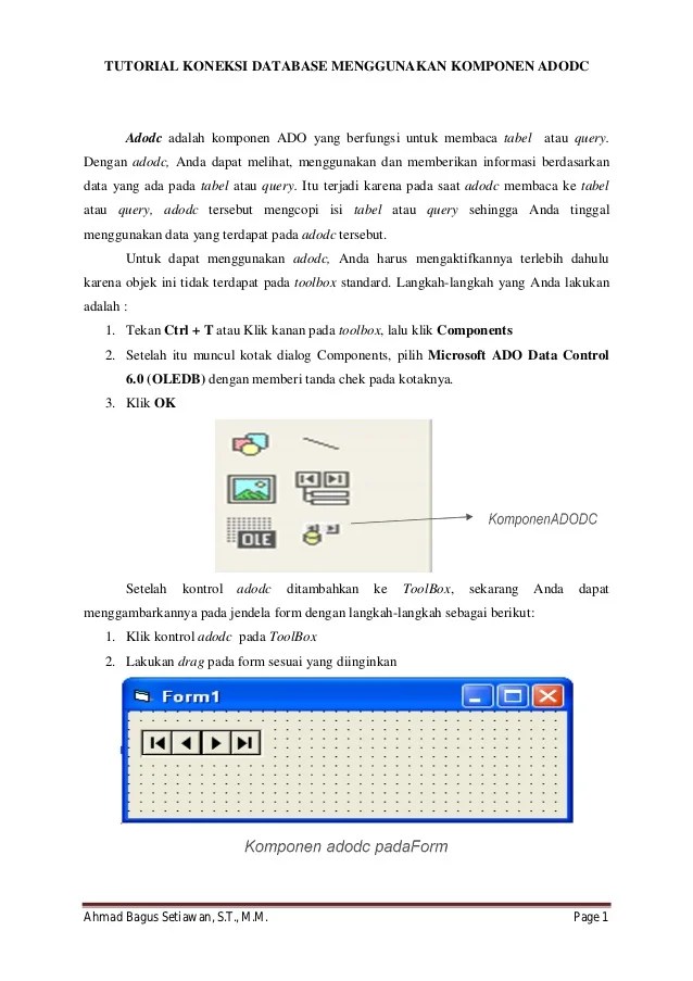 Tutorial koneksi database menggunakan komponen adodc