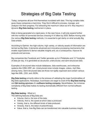 Understanding big data testing