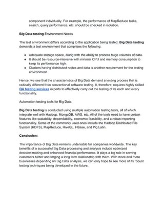 Understanding big data testing