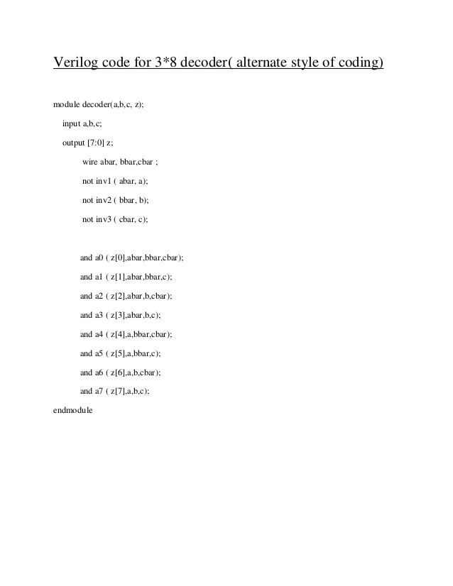 Problem 6 Text Problem 4 27 Create A Verilog Module Chegg Verilog Program- 3 to 8 decoder timescale 1ns 1ps Company.