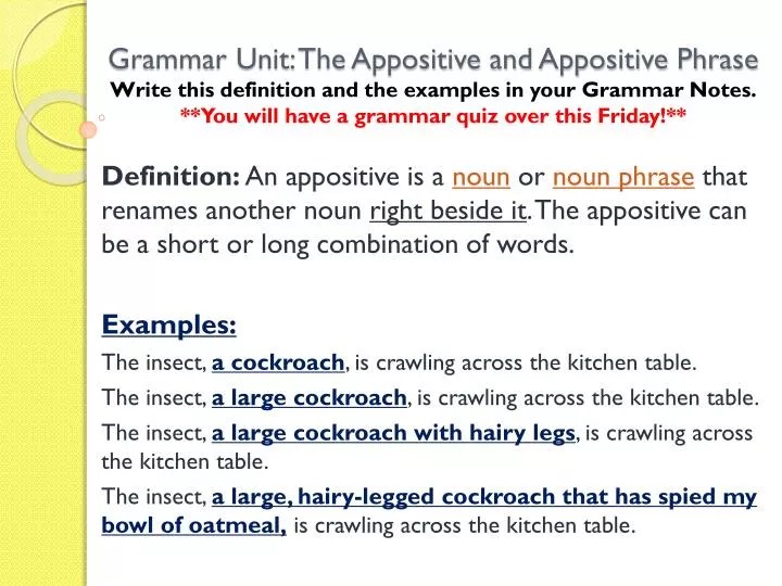Appositives And Appositive Phrases Worksheet Answers Nidecmege A sentence part describing the rest of the sentence in which it appears.