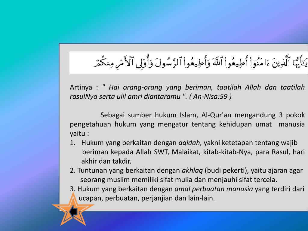 Maka seharusnya seorang guru harus mampu menyesuaikan kondisi perkembangan yang telah ada saat ini dengan lebih mengembangkan sesuatu pembelajaran dan membuat model perencanaan pembelajaran dengan baik supaya proses belajar mengajar dapat … PPT - BAB : 5 ASPEK FIKIH SUMBER HUKUM ISLAM HUKUM TAKLIFI HUKUM WAD'I PowerPoint Presentation ...