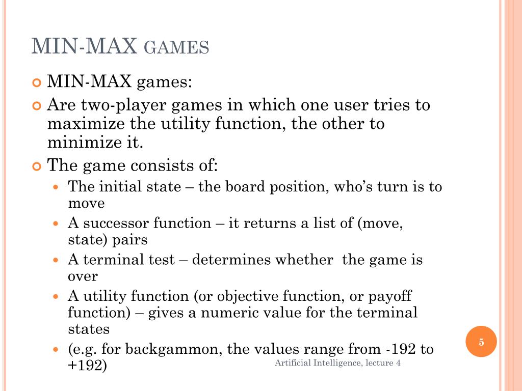 PPT Artificial Lecture 4 PowerPoint Free Min Max Games L 