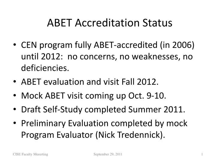 Ppt Abet Accreditation Status Powerpoint Presentation Id