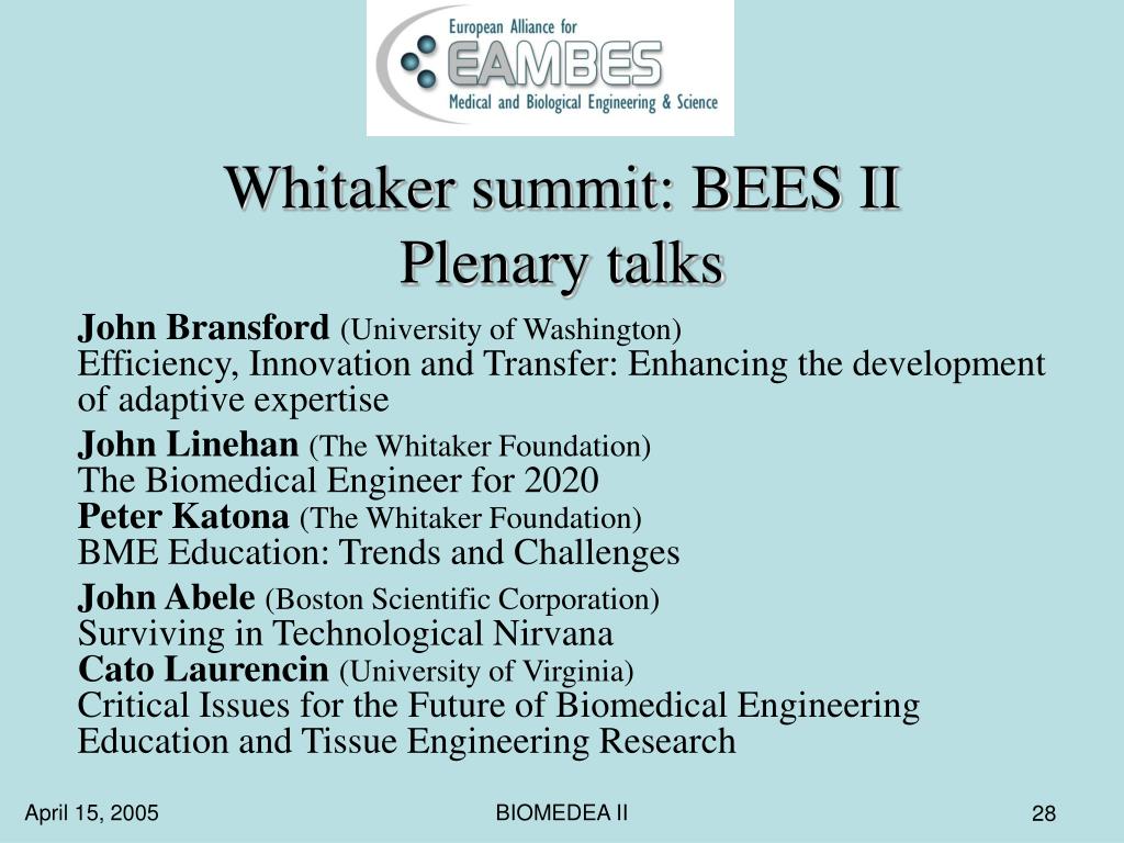 Ppt Summary Biomedea I Eindhoven And Whitaker Summit