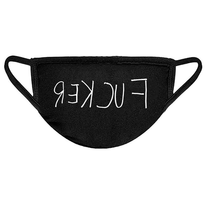 Fucker products backwards logo black face mask