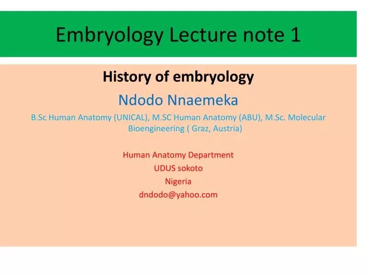 Ppt Embryology Lecture Note 1 Powerpoint Presentation