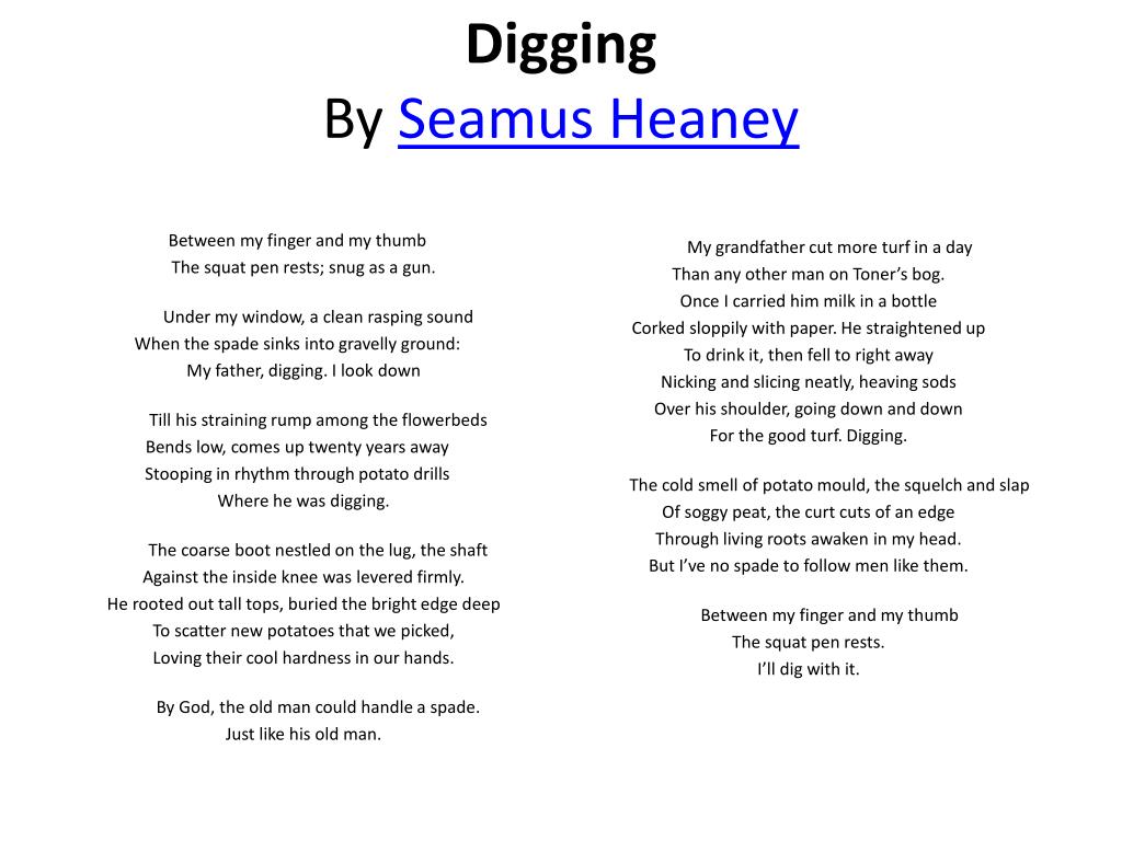 Digging Seamus Heaney F H Link To Bitesize Video On Slide Ppt Download Seamus Heaneys The Forge supplies us with numerous examples of imagery touching on many of our senses.