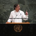 El presidente Gustavo Petro durante su intervención en la Asamblea General de Naciones Unidas.