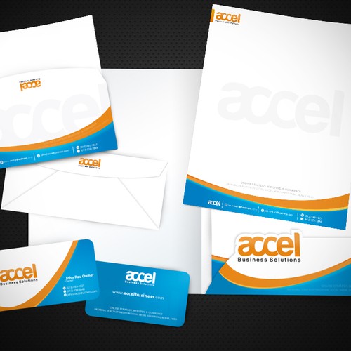 Business Card Letterhead Report Template And Envelope For Accel Business Solutions Stationery Contest 99designs