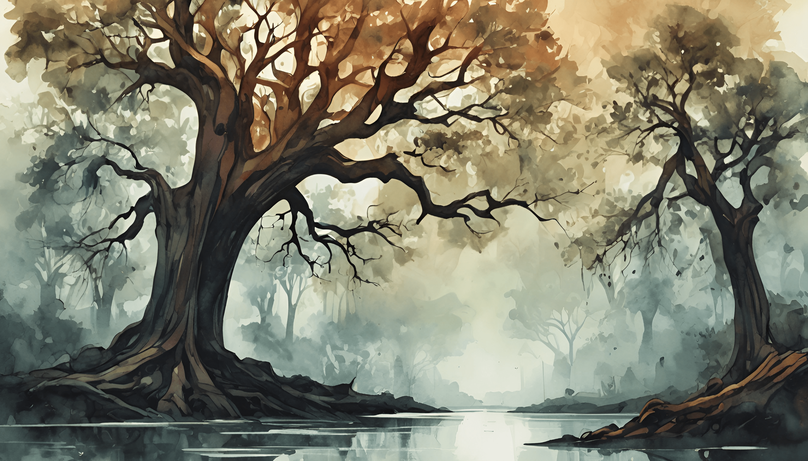 Mystical Forest Landscape Watercolor Painting Free Download Ai