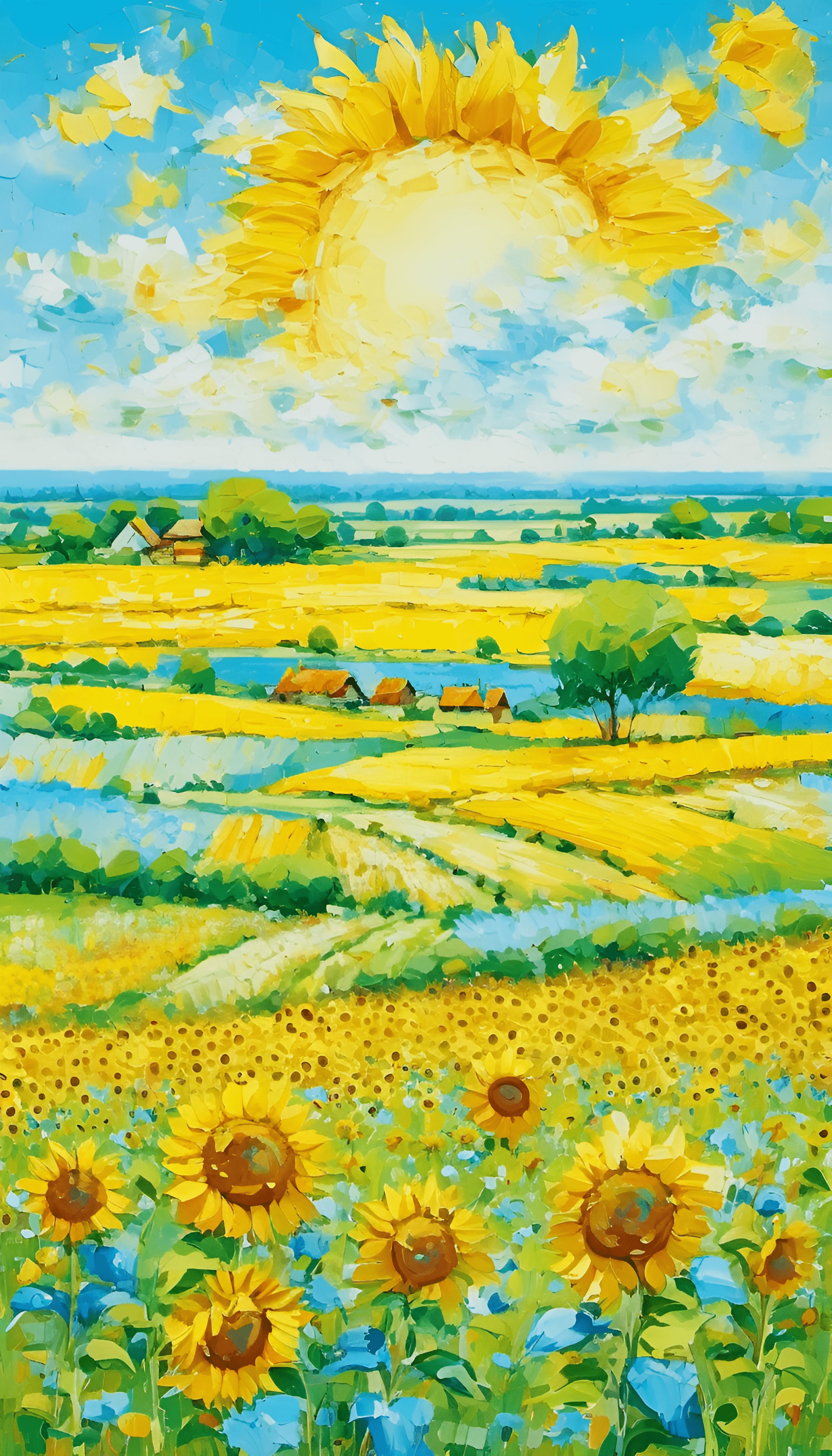 Sunflower Field Landscape Painting Free Download Ai Scribbles