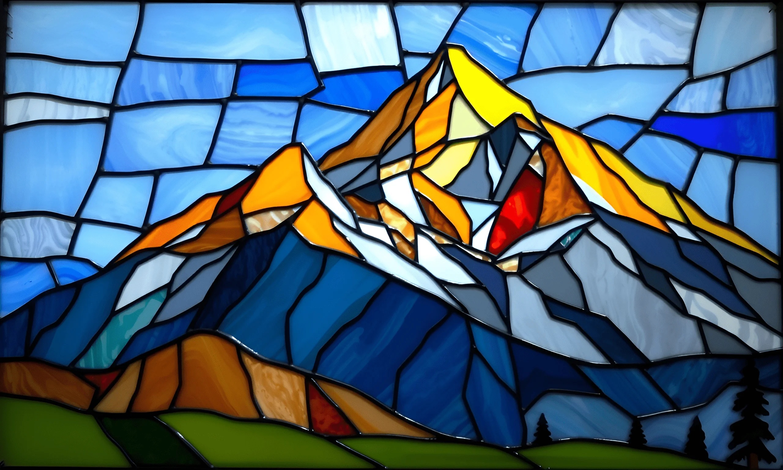 Colorful Stained Glass Mountain Landscape Free Download Ai Scribbles