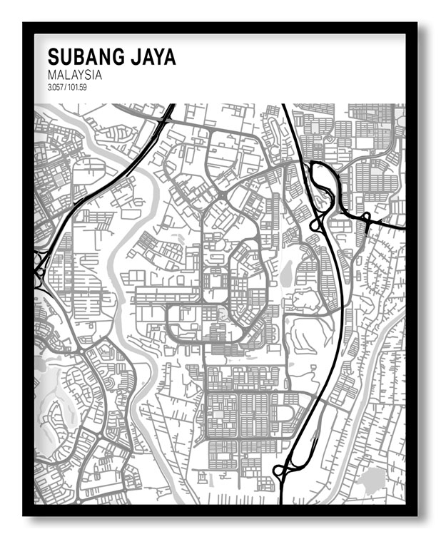 Framed Art Strip Above Poster Yellow Map Of Subang Jaya 50 Frame 