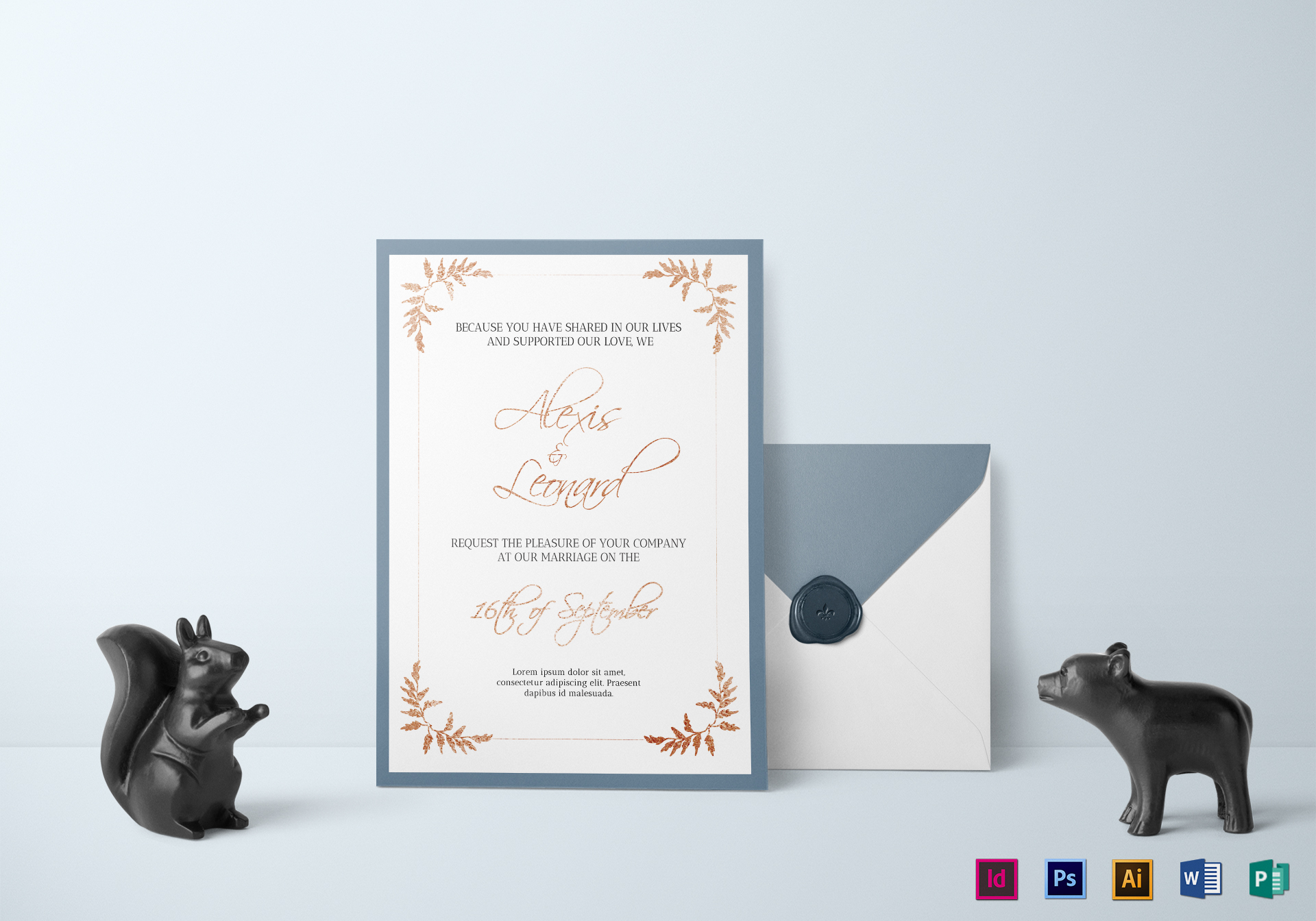 Monogram wedding invitation design template in psd, word, publisher