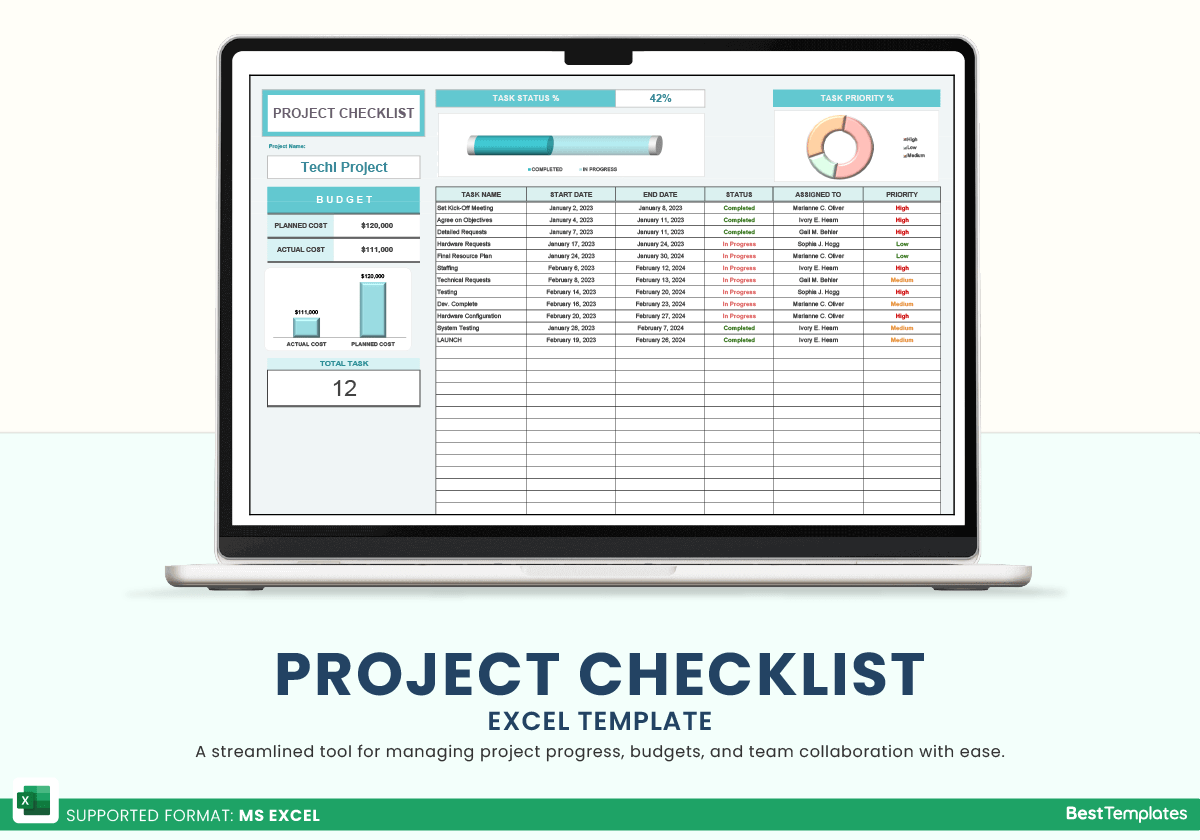 Project checklist excel template