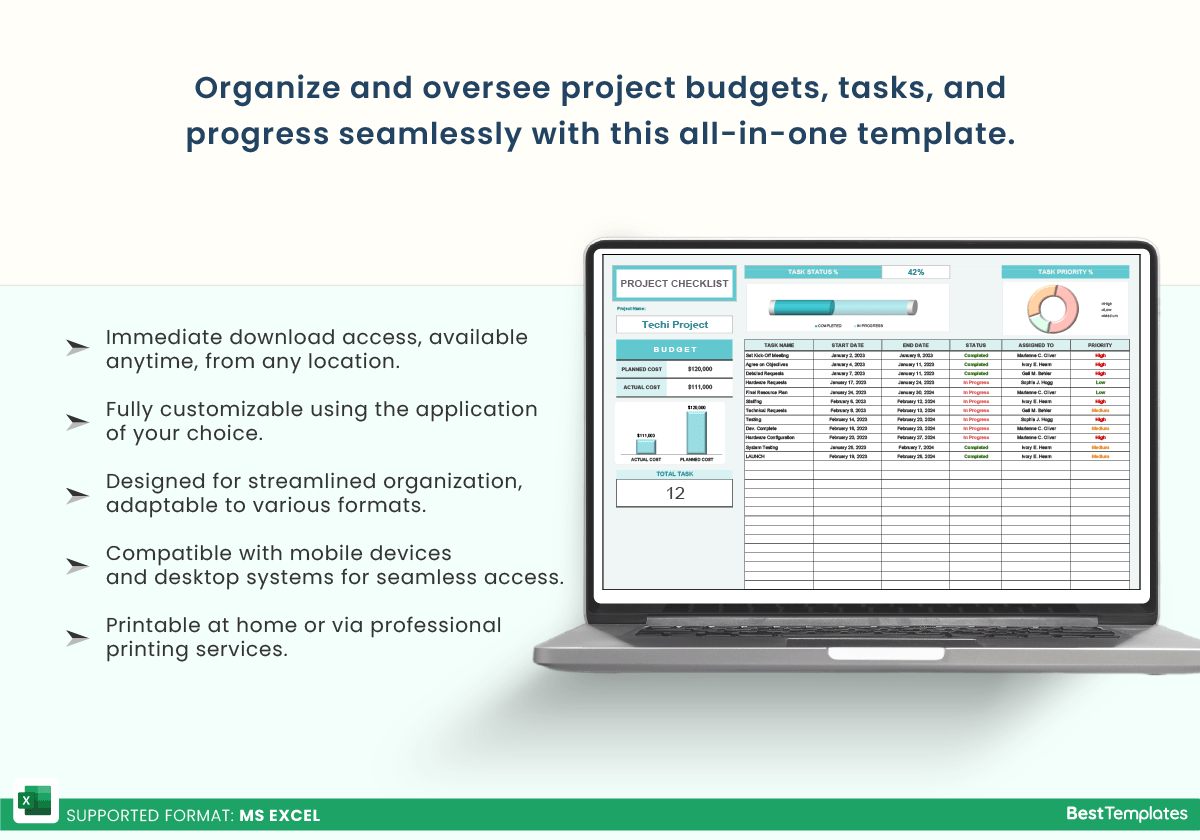 Project checklist excel template