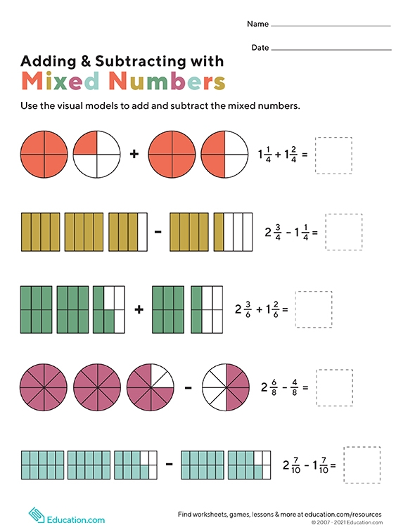 printables adding and subtracting with mixed numbers hp official site
