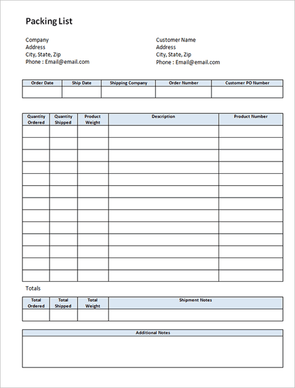 32 packing list templates free excel word pdf format