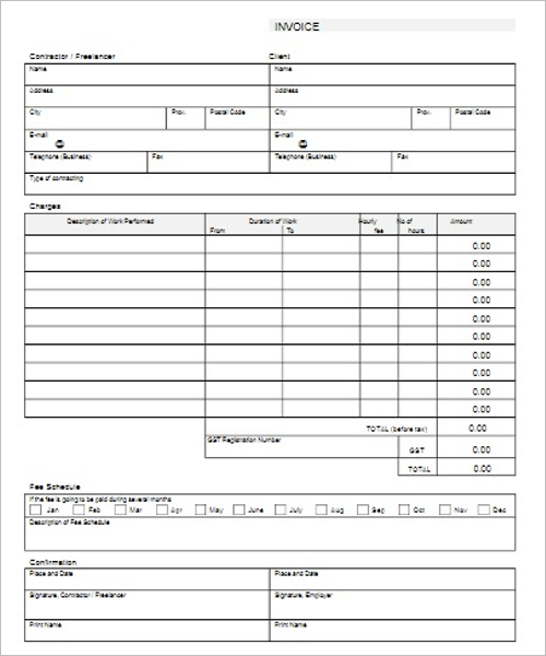 20 free contractor invoice templates word excel format examples