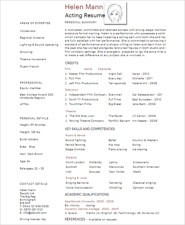 Microsoft Word Acting Resume Template Printables Templates Free Acting Resume Template Word 