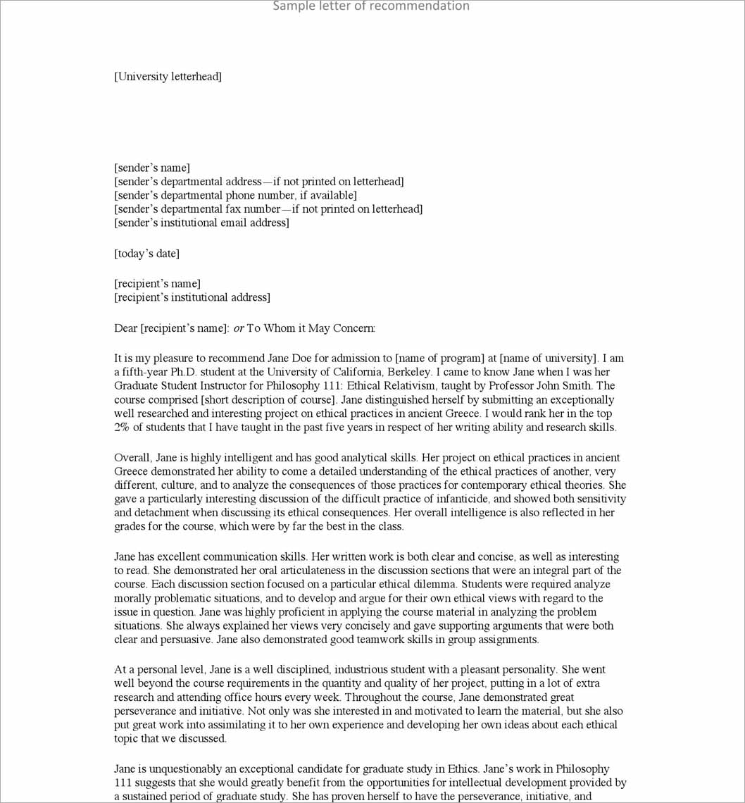 88 Free Letter Of Recommendation Templates Sample Formats