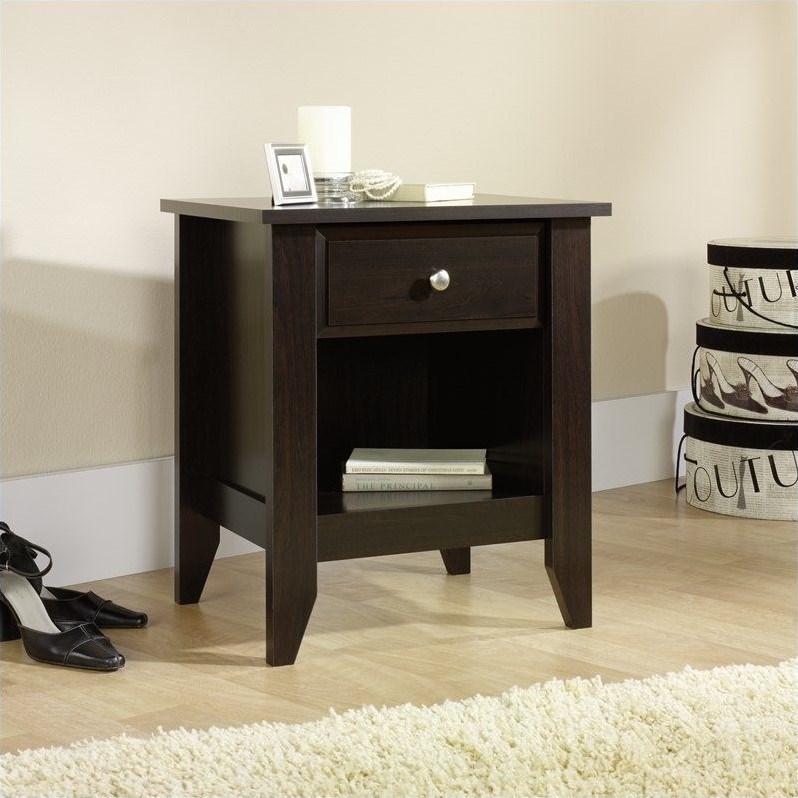 · crafted of engineered wood · wood frame with lift top for storage · rich, dark . sauder shoal creek nightstand in jamocha wood - 409942