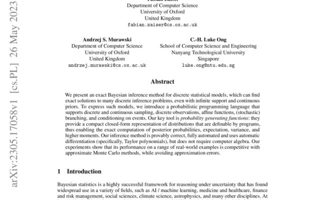 Exact Bayesian Inference On Discrete Models Via Probability Generating ...