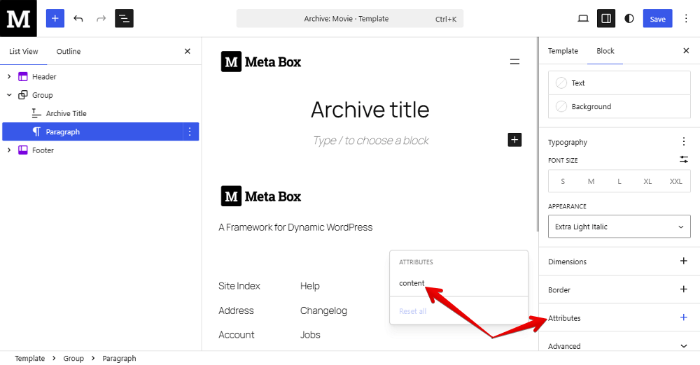 Add Attribute for the Paragraph block