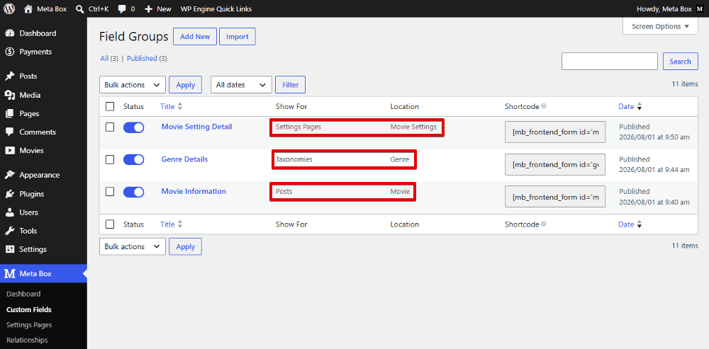Custom fields for objects