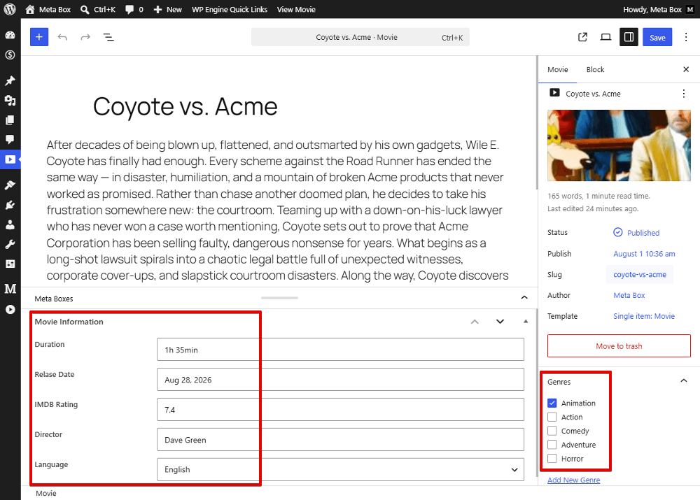 Fields in post editor