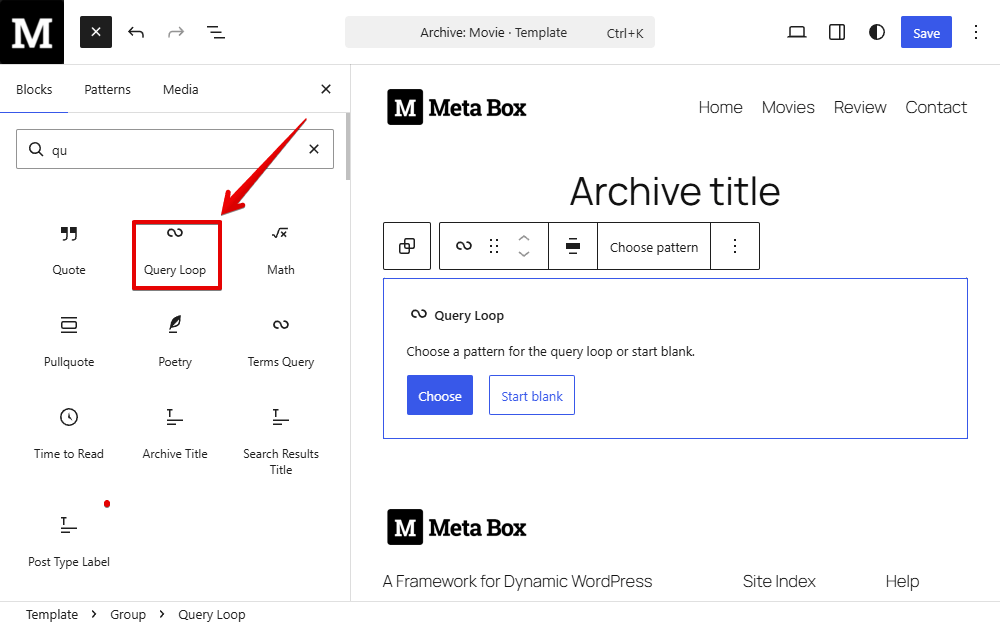 Add Query Loop block to get all posts