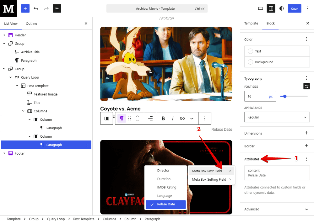 Bind the block to custom field of the posts