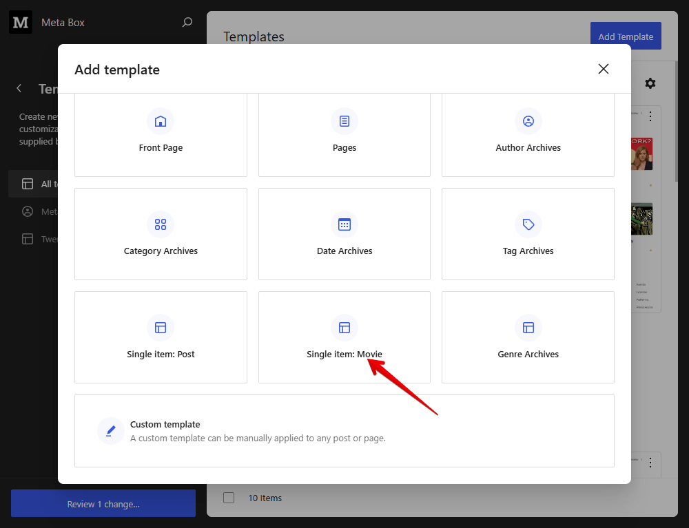 Choose template for the single page