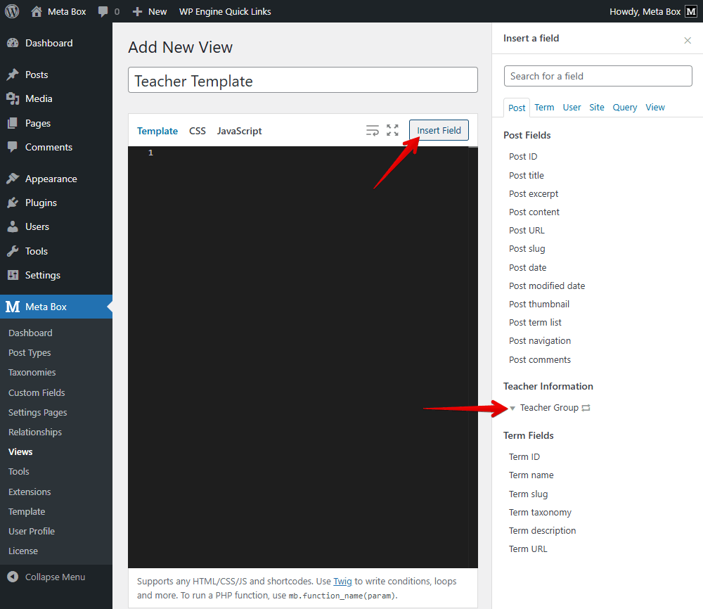 Insert fields to get data