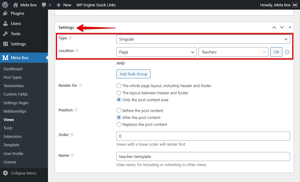 Set the location for the template
